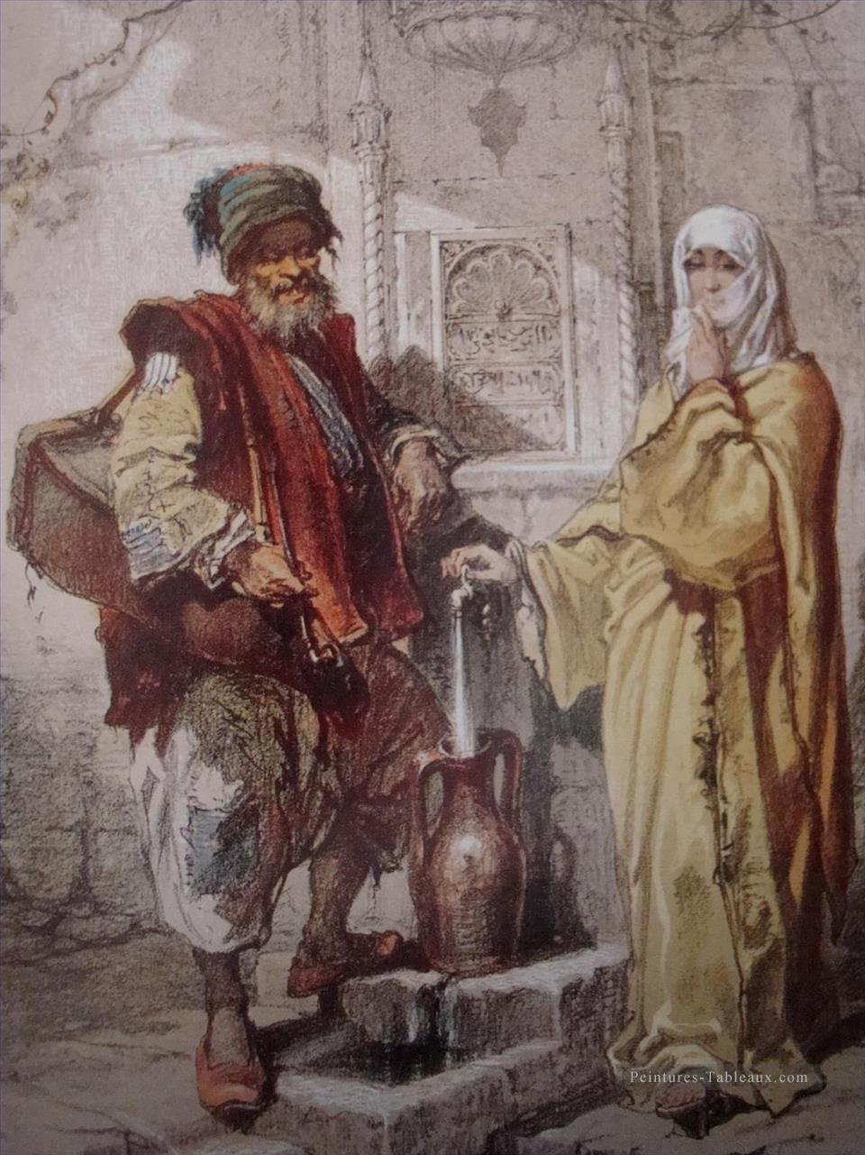 Un homme et une femme à la fontaine Amadeo Preziosi néoclassicisme romanticisme Peintures à l'huile